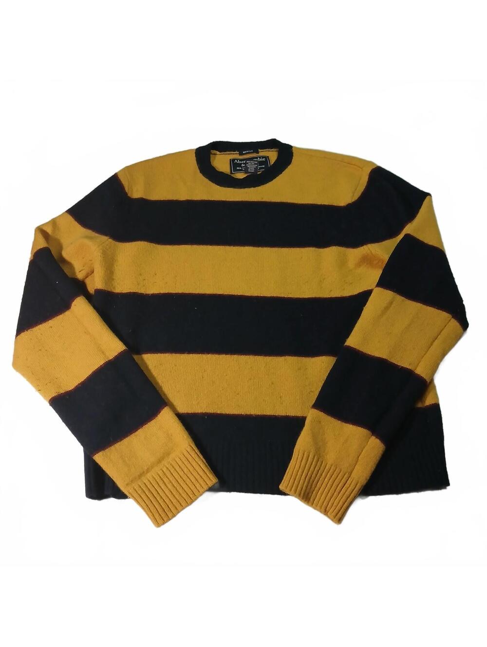 Vintage Navy Mustard Striped Abercrombie Fitch Sweater XL Preppy Retro